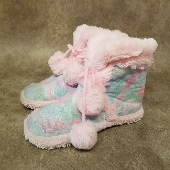 Falls Creek Girls   Size 1-2 Pink Blue Fabric Pull On Ankle Boot Slippers - Picture 3 of 10